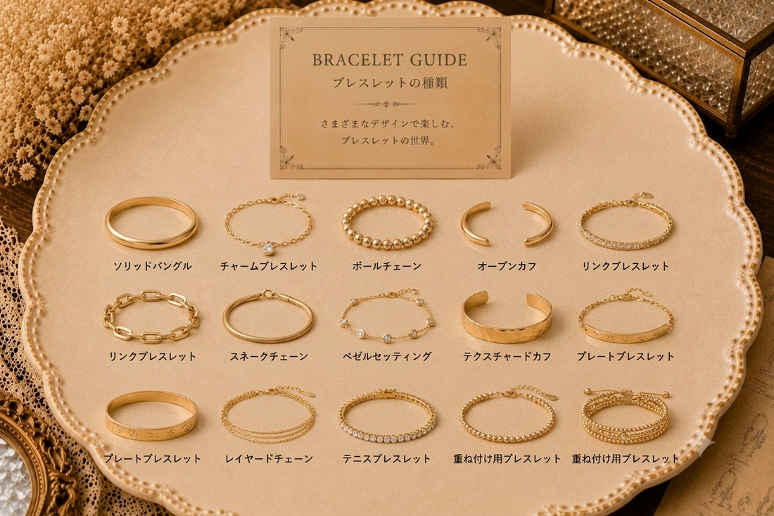 【完全ガイド】宝石ジュエリー・ブレスレットの種類を徹底解説！あなたに似合う一本を見つけよう
