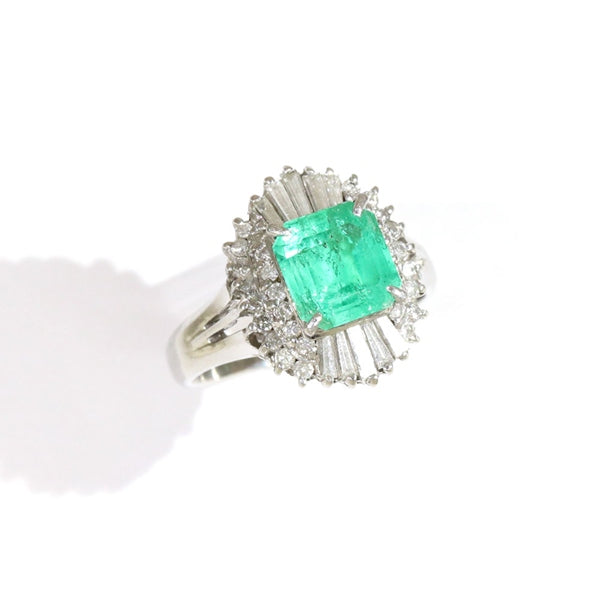 Emerald Ring, Platinum, Vintage Jewelry, Diamond, JEM-1046-3