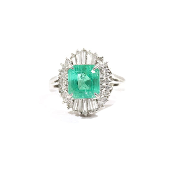 Emerald Ring, Platinum, Vintage Jewelry, Diamond, JEM-1046-3