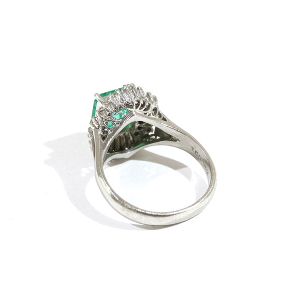 Emerald Ring, Platinum, Vintage Jewelry, Diamond, JEM-1046-3