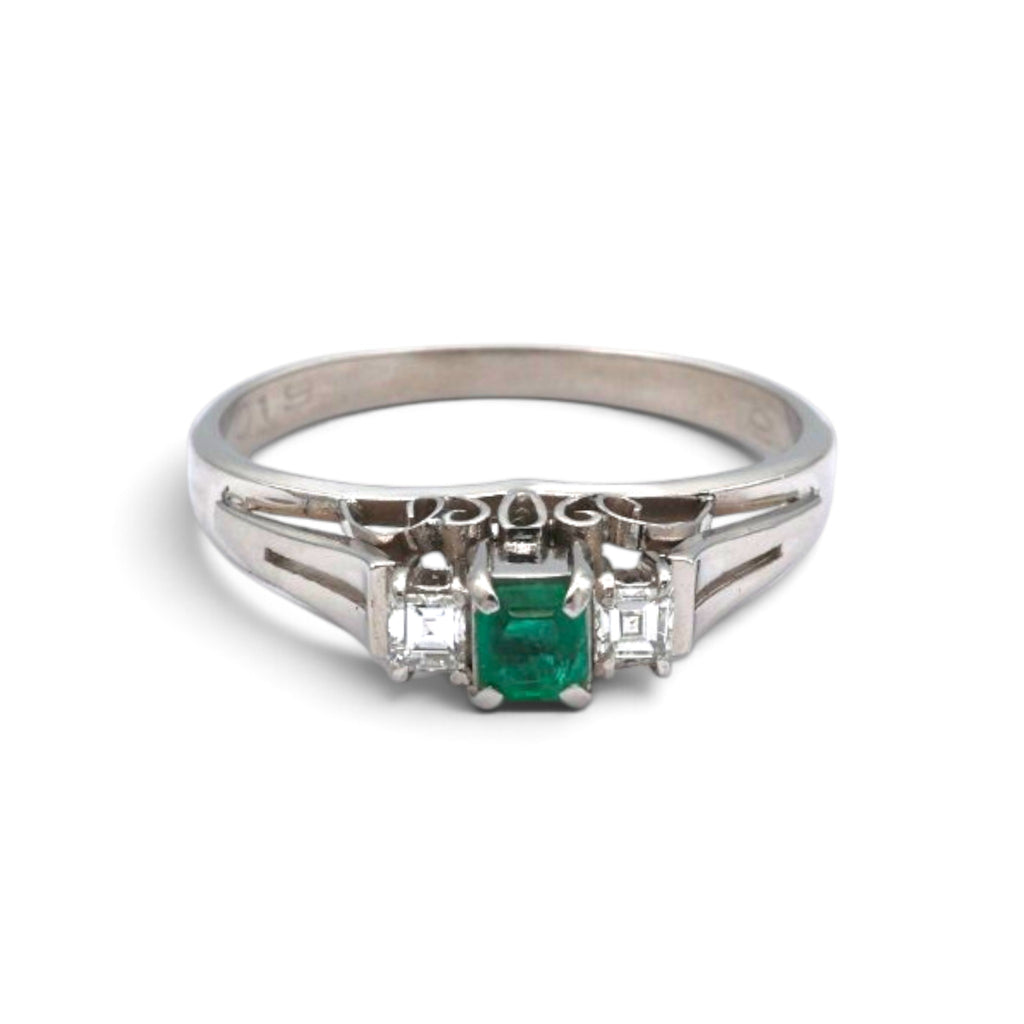エメラルド リング プラチナ PT900 ヴィンテージ ジュエリー Estate Jewelry Japan JEM-1091-2