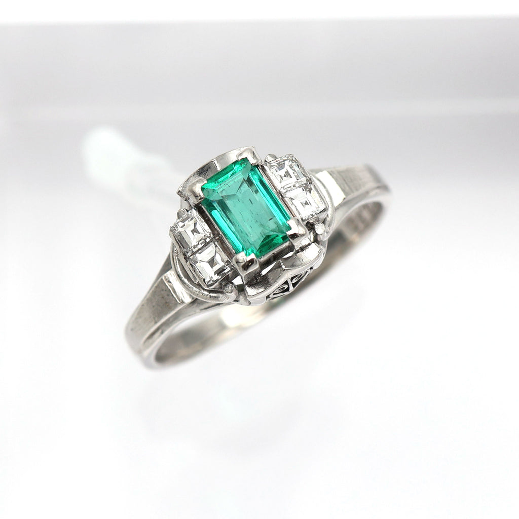 エメラルド リング プラチナ ヴィンテージ ジュエリー Estate Jewelry Japan JEM-1219-3
