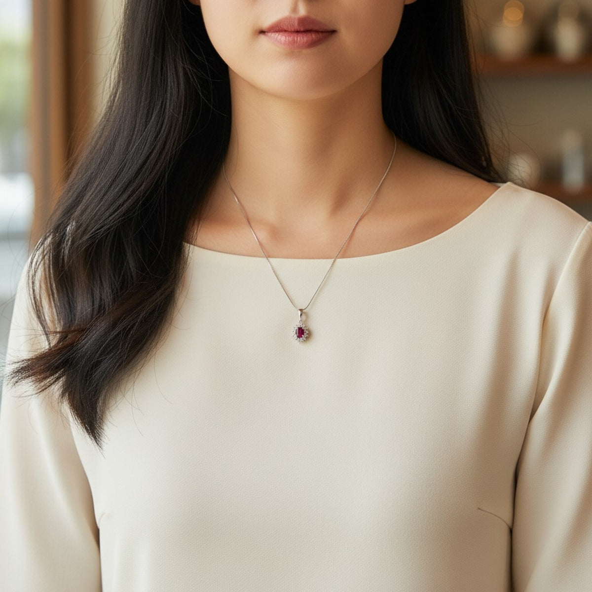 ルビー ペンダントトップ  プラチナ ヴィンテージ ジュエリー ネックレストップ チェーン付き JEM-267983069
