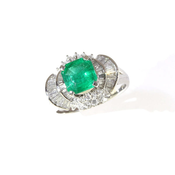 Emerald Ring Platinum Vintage Jewelry JEM-544-4
