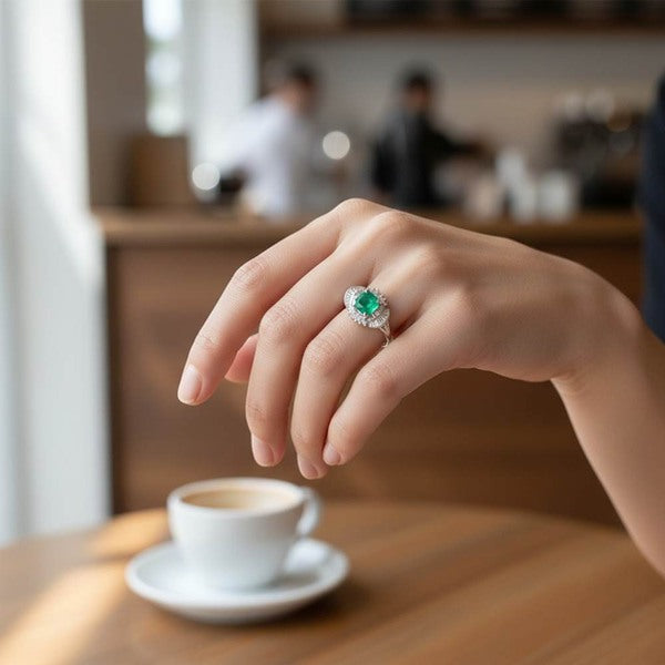 Emerald Ring Platinum Vintage Jewelry JEM-544-4