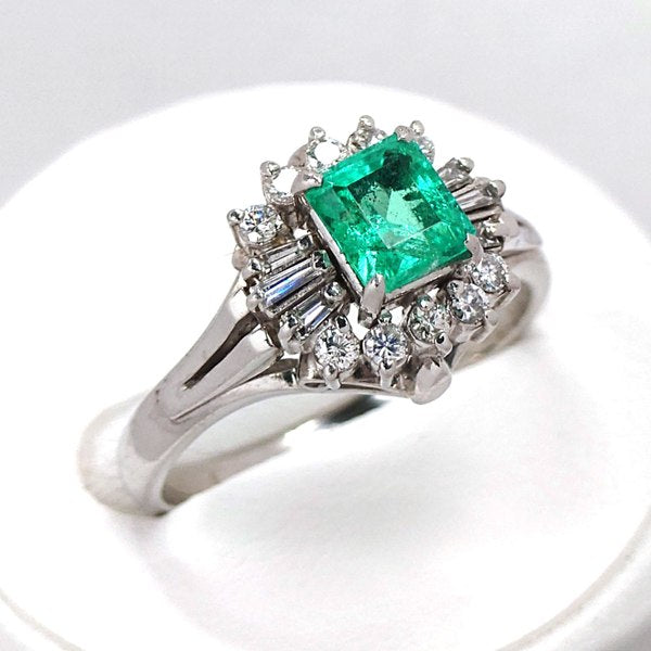 Emerald Ring Pt900 0.94ct Diamond 0.34ct Vintage Jewelry JEM-622-4
