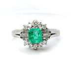 Emerald Ring Pt900 0.94ct Diamond 0.34ct Vintage Jewelry JEM-622-4