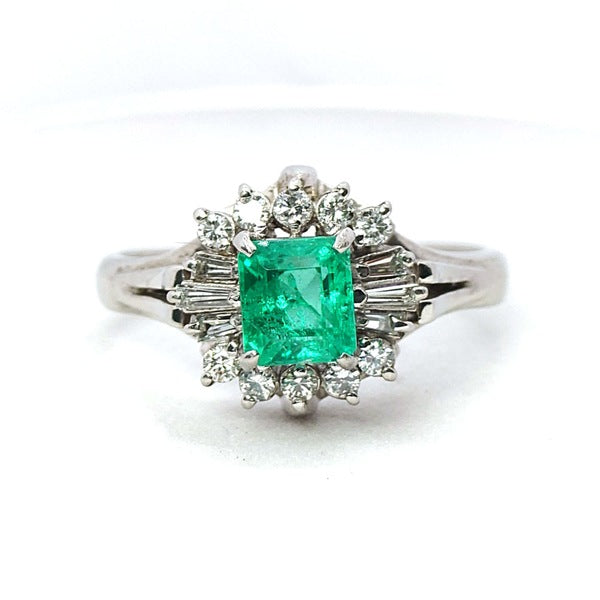 Emerald Ring Pt900 0.94ct Diamond 0.34ct Vintage Jewelry JEM-622-4