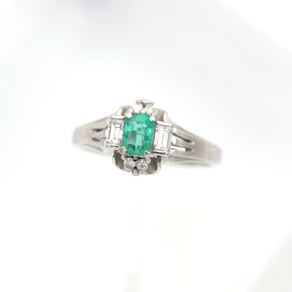 エメラルド リング プラチナ PT900 ヴィンテージ ジュエリー Estate Jewelry Japan JEM-702-6