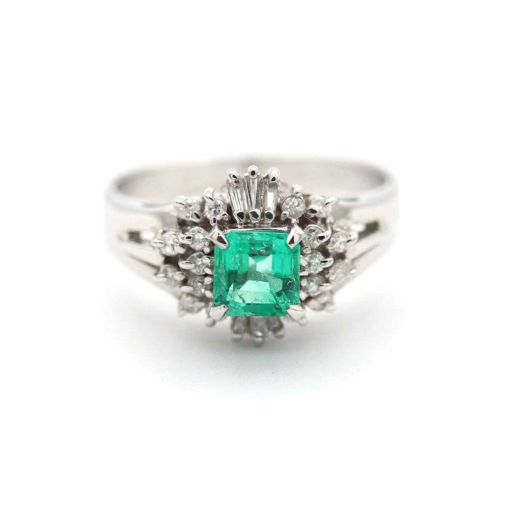 エメラルド リング プラチナ PT900 ヴィンテージ ジュエリー Estate Jewelry Japan JEM-707-9
