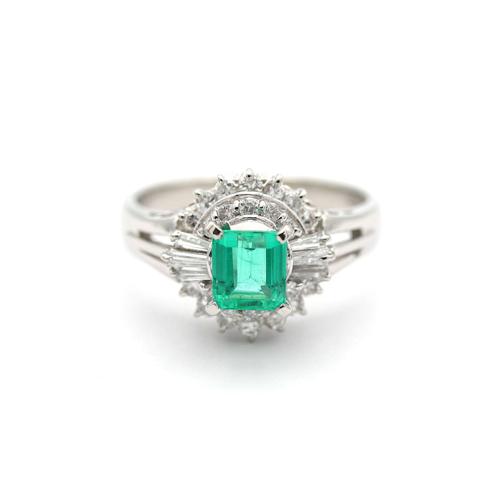 エメラルド リング プラチナ PT900 ヴィンテージ ジュエリー Estate Jewelry Japan JEM-J067-4