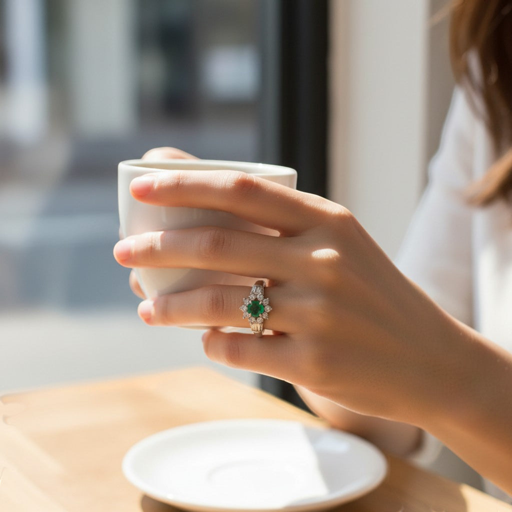 エメラルド リング プラチナ PT900 ヴィンテージ ジュエリー Estate Jewelry Japan JEM-731-4