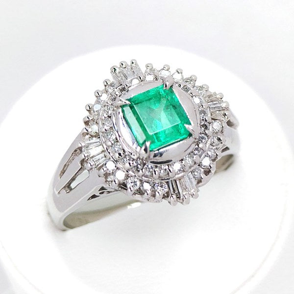 Emerald Ring Pt900 0.68ct Diamond 0.36ct Vintage Jewelry JEM-738-4