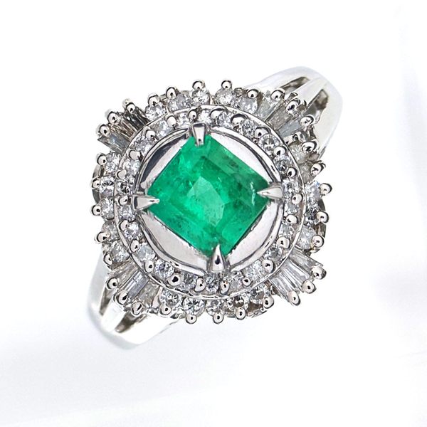 Emerald Ring Pt900 0.68ct Diamond 0.36ct Vintage Jewelry JEM-738-4