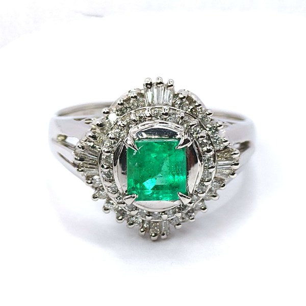 Emerald Ring Pt900 0.68ct Diamond 0.36ct Vintage Jewelry JEM-738-4
