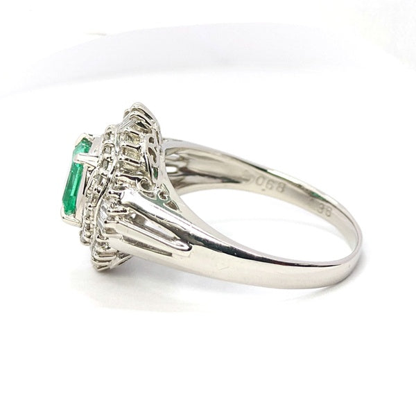Emerald Ring Pt900 0.68ct Diamond 0.36ct Vintage Jewelry JEM-738-4