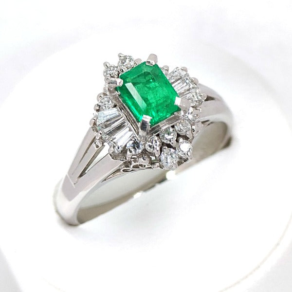 エメラルド リング Pt900 0.48ct ダイヤモンド 0.4ct ヴィンテージ ジュエリー JEM-738-5