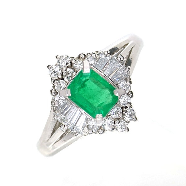 エメラルド リング Pt900 0.48ct ダイヤモンド 0.4ct ヴィンテージ ジュエリー JEM-738-5