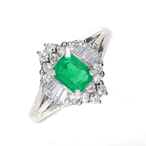 エメラルド リング Pt900 0.48ct ダイヤモンド 0.4ct ヴィンテージ ジュエリー JEM-738-5