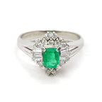 エメラルド リング Pt900 0.48ct ダイヤモンド 0.4ct ヴィンテージ ジュエリー JEM-738-5
