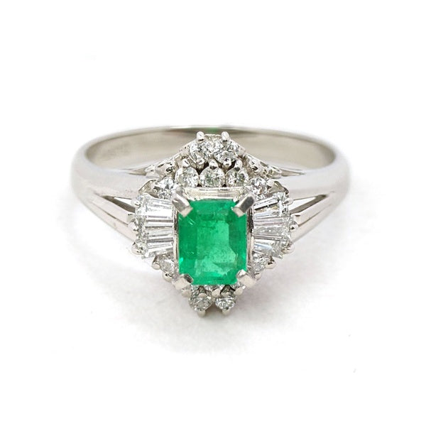 エメラルド リング Pt900 0.48ct ダイヤモンド 0.4ct ヴィンテージ ジュエリー JEM-738-5