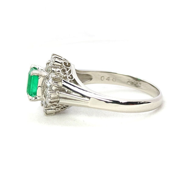 エメラルド リング Pt900 0.48ct ダイヤモンド 0.4ct ヴィンテージ ジュエリー JEM-738-5