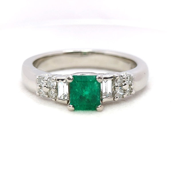 Emerald Ring Pt900 0.55ct Diamond 0.38ct Vintage Jewelry JEM-738-8