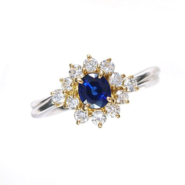 Sapphire Ring K18 Pt900 0.56ct Diamond 0.45ct Vintage Jewelry JEM-744-9