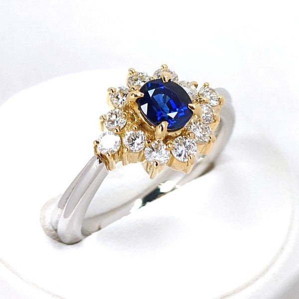 Sapphire Ring K18 Pt900 0.56ct Diamond 0.45ct Vintage Jewelry JEM-744-9