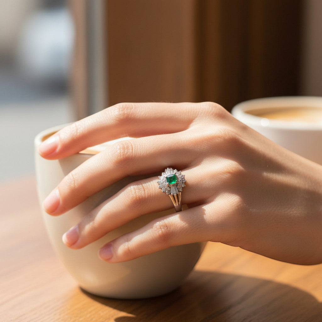 エメラルド リング プラチナ PT900 ヴィンテージ ジュエリー Estate Jewelry Japan JEM-765-4