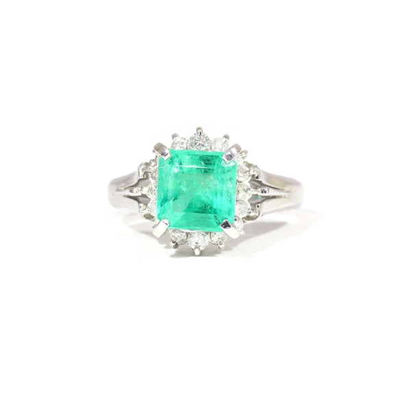 Emerald Ring Platinum Vintage Jewelry JEM-J002-4