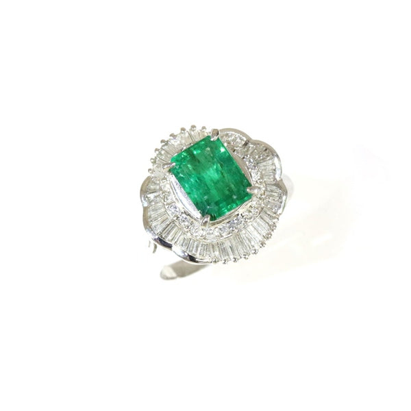 Emerald Ring Platinum Vintage Jewelry Diamond JEM-J037-5