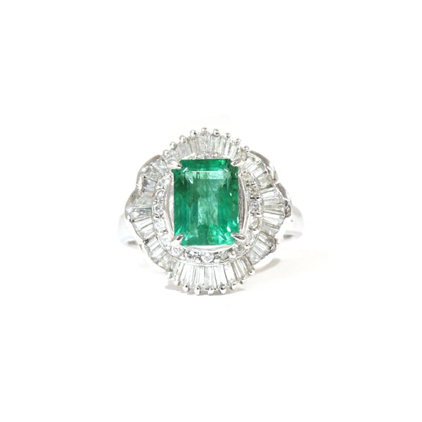 Emerald Ring Platinum Vintage Jewelry Diamond JEM-J037-5
