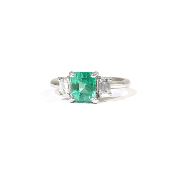 Emerald Ring Platinum Vintage Jewelry Diamond JEM-J039-9