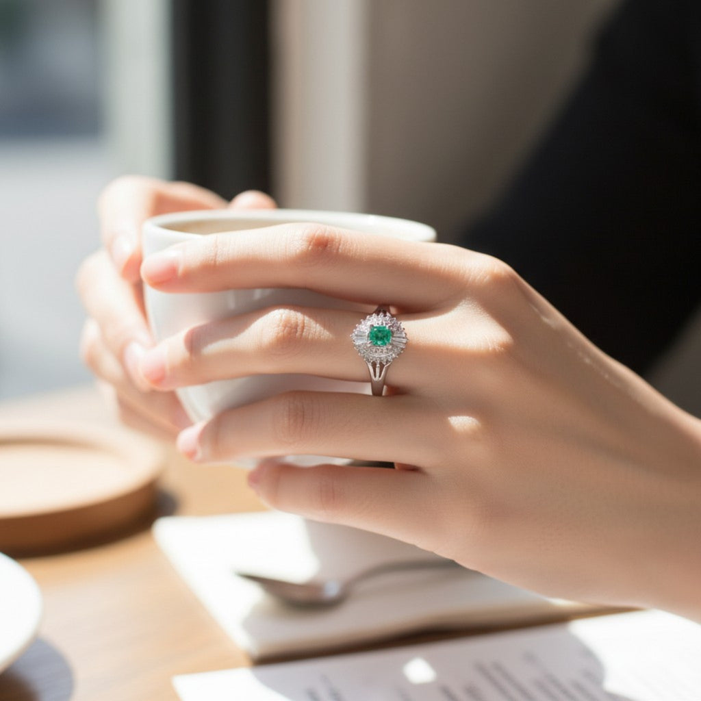 エメラルド リング プラチナ PT900 ヴィンテージ ジュエリー Estate Jewelry Japan JEM-713-2