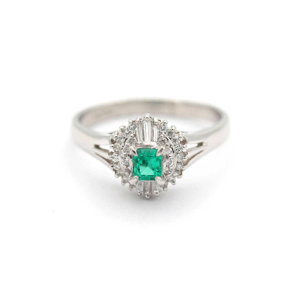 エメラルド リング プラチナ PT900 ヴィンテージ ジュエリー Estate Jewelry Japan JEM-713-2