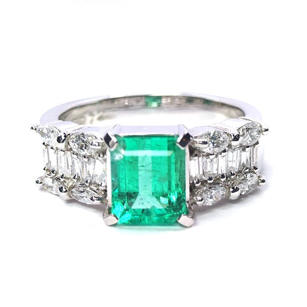 エメラルド リング Pt900 1.61ct ダイヤモンド 0.72ct ヴィンテージ ジュエリー JEM-SN-1