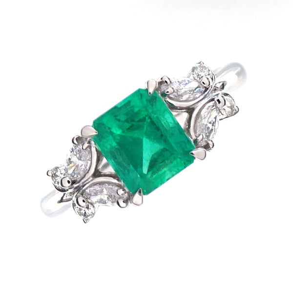 エメラルド リング Pt900 1.43ct ダイヤモンド 0.38ct ヴィンテージ ジュエリー JEM-SN-2