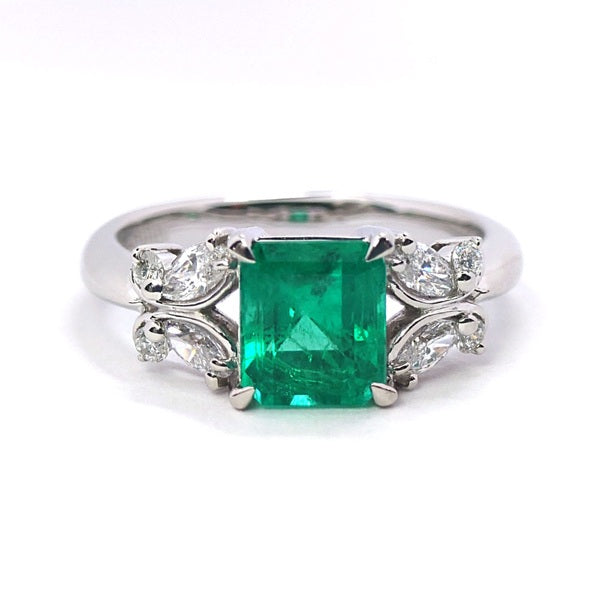エメラルド リング Pt900 1.43ct ダイヤモンド 0.38ct ヴィンテージ ジュエリー JEM-SN-2