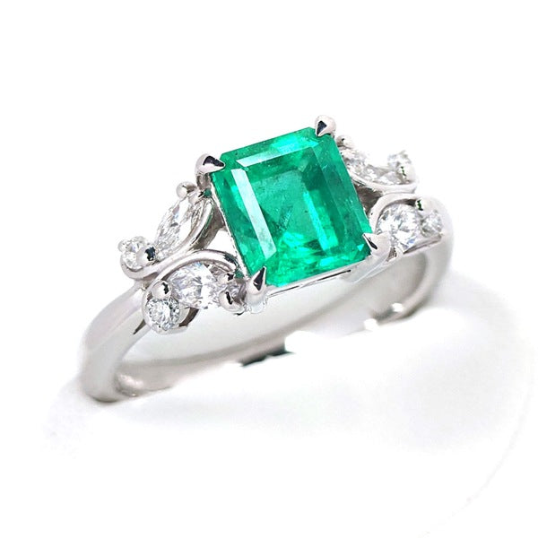 エメラルド リング Pt900 1.43ct ダイヤモンド 0.38ct ヴィンテージ ジュエリー JEM-SN-2