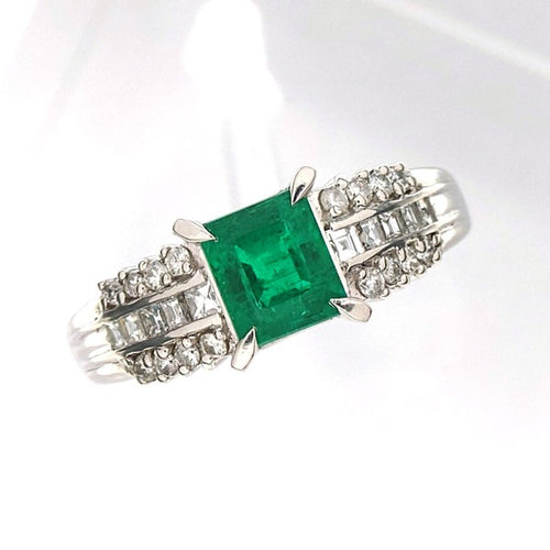 エメラルド リング Pt900  0.94ct ダイヤモンド 0.34ct ヴィンテージ ジュエリー JEM-SN-3