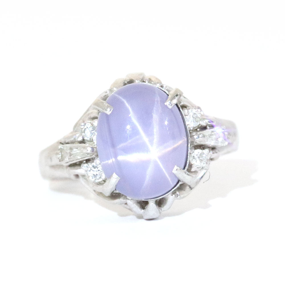 プラチナ900 リング 指輪 レディース 10号 スターサファイア ヴィンテージ ジュエリー jem00068