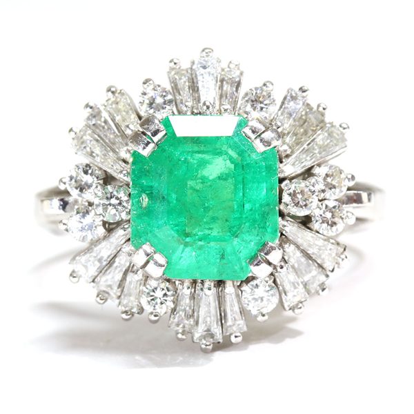 プラチナ900 リング 指輪 レディース 11号 エメラルド ヴィンテージ ジュエリー jem00072