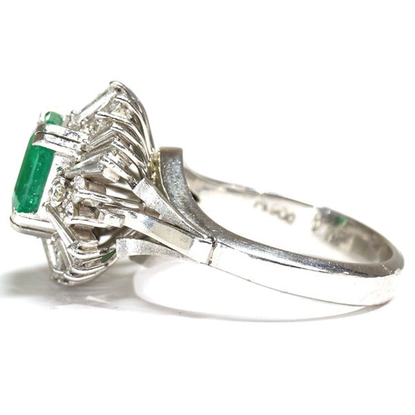 プラチナ900 リング 指輪 レディース 11号 エメラルド ヴィンテージ ジュエリー jem00072