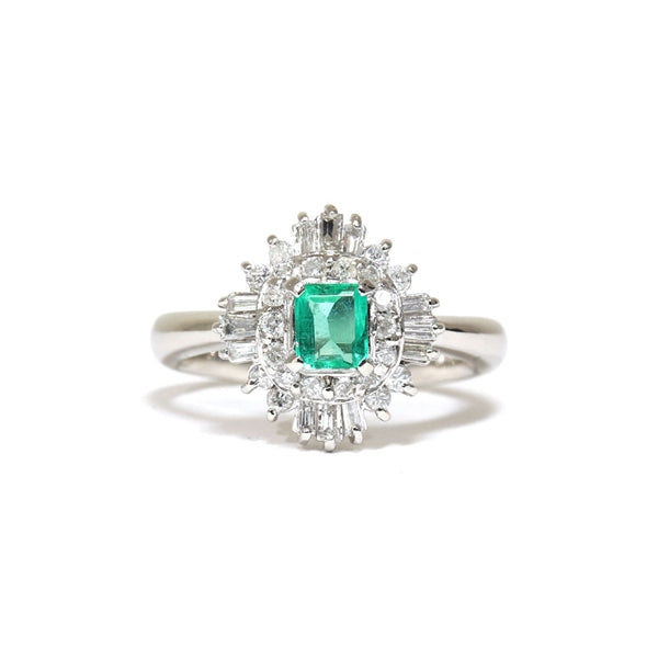 Emerald Ring Platinum Vintage Jewelry JEM00077
