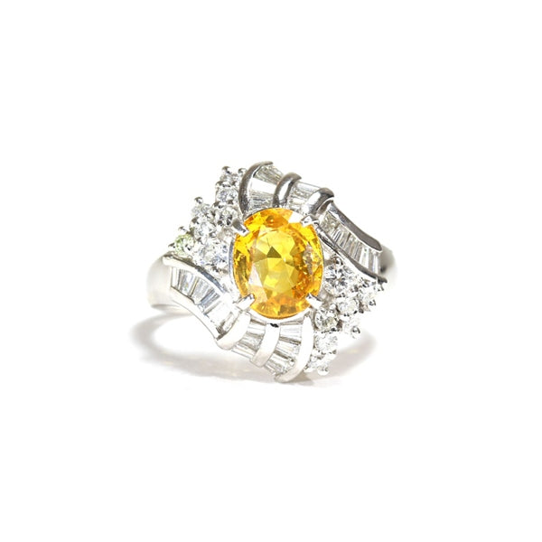 Golden Sapphire Ring Platinum Vintage Jewelry JEM00096
